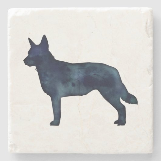 Blue Heeler Hondenras Silhouette Black Waterverf Stenen Onderzetter (Voorkant)