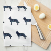 Blue Heeler Hondenras Silhouette Black Waterverf Theedoek (Quarter Fold)