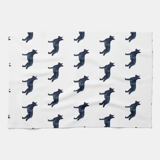 Blue Heeler Hondenras Silhouette Black Waterverf Theedoek (Horizontaal)
