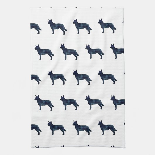 Blue Heeler Hondenras Silhouette Black Waterverf Theedoek (Verticaal)
