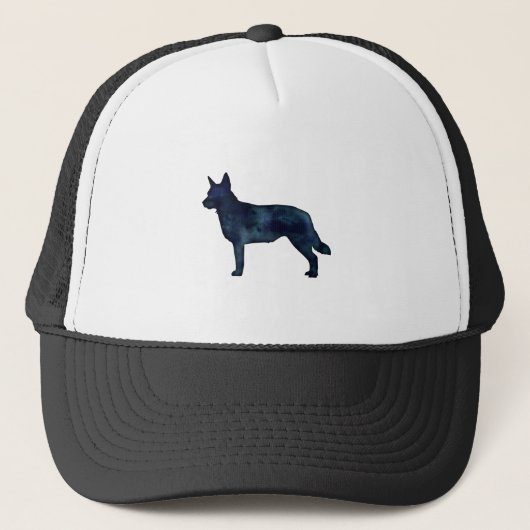 Blue Heeler Hondenras Silhouette Black Waterverf Trucker Pet (Voorkant)