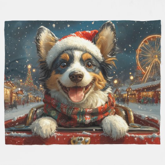 Blue Heeler Hondenroller Onderzetter Kerst Fleece Deken (Voorkant (Horizontaal))