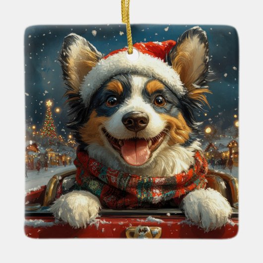 Blue Heeler Hondenroller Onderzetter Kerst Keramisch Ornament (Voorkant)