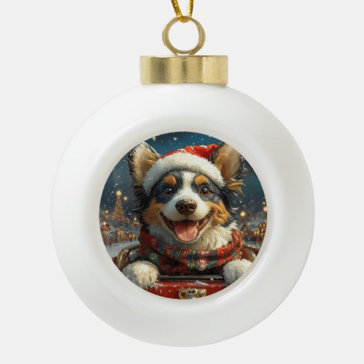 Blue Heeler Hondenroller Onderzetter Kerst Keramische Bal Ornament (Voorkant)