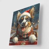 Blue Heeler Hondenroller Onderzetter Kerst Vierkante Klok (Hoek)