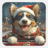 Blue Heeler Hondenroller Onderzetter Kerst Vierkante Sticker (Voorkant)