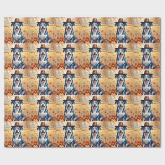 Blue Heeler in Autumn verlaat Thanksgiving Cadeaupapier (Vlak)