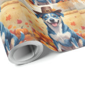 Blue Heeler in Autumn verlaat Thanksgiving Cadeaupapier (Rol Hoek)