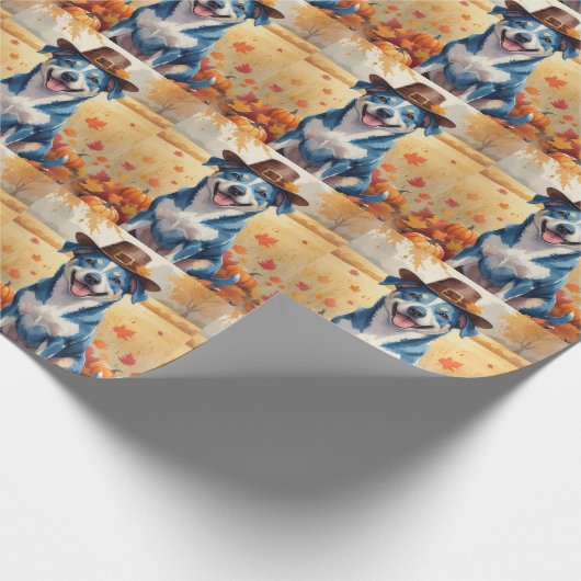 Blue Heeler in Autumn verlaat Thanksgiving Cadeaupapier (Hoek)