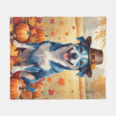 Blue Heeler in Autumn verlaat Thanksgiving Fleece Deken (Voorkant (Horizontaal))