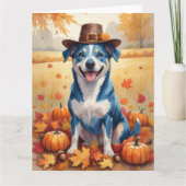 Blue Heeler in Autumn verlaat Thanksgiving Kaart (Voorkant)
