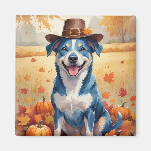 Blue Heeler in Autumn verlaat Thanksgiving Magneet (Voorkant)