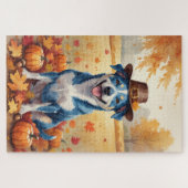 Blue Heeler in Herfstbladeren Thanksgiving Kunst Legpuzzel (Horizontaal)