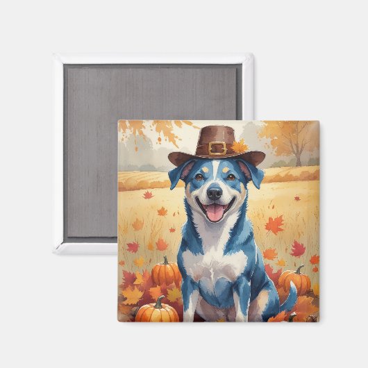 Blue Heeler in Herfstbladeren Thanksgiving Kunst Magneet (Voorkant / Achterkant)