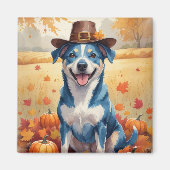 Blue Heeler in Herfstbladeren Thanksgiving Kunst Magneet (Voorkant)