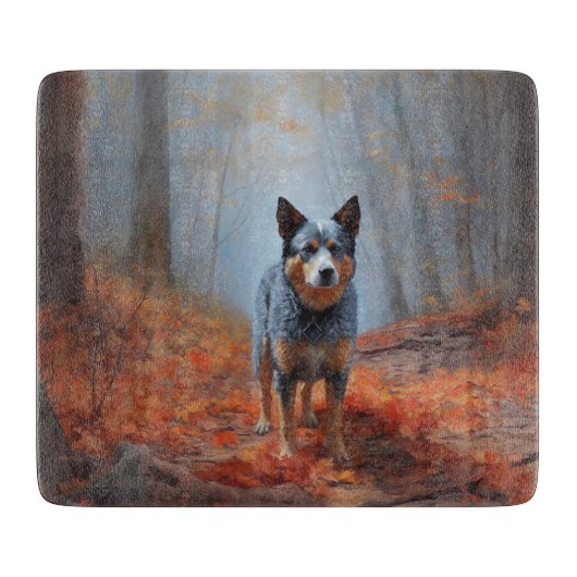 Blue Heeler in herfstbladeren val inspireert Snijplank (Voorkant)