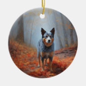 Blue Heeler in herfstbladeren valt inspireren Keramisch Ornament (Voorkant)