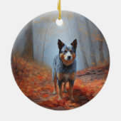 Blue Heeler in herfstbladeren valt inspireren Keramisch Ornament (Achterkant)