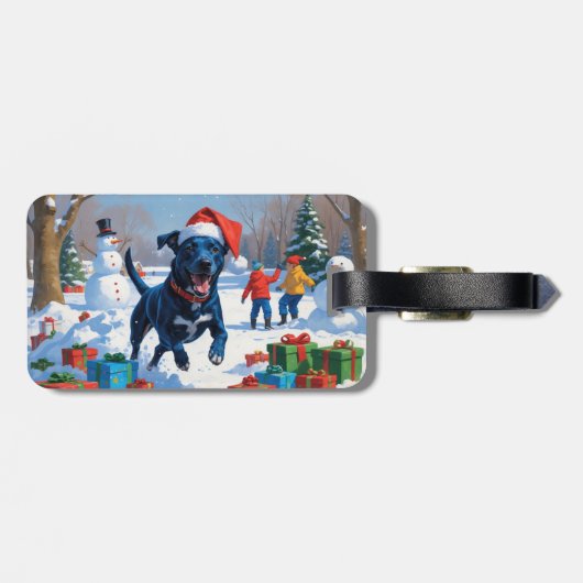 Blue Heeler Kerstfeest Sneeuwscène Bagagelabel (Achterkant horizontaal)
