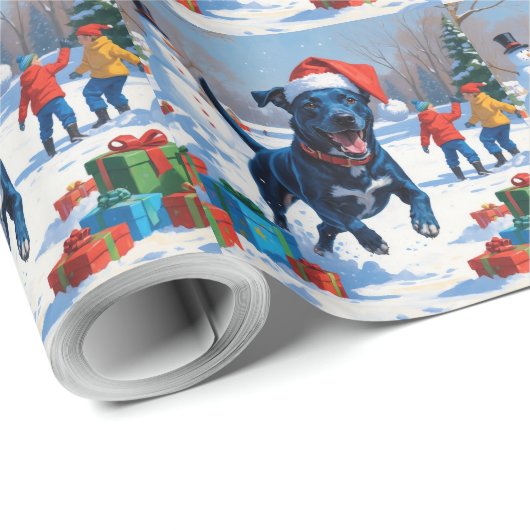 Blue Heeler Kerstfeest Sneeuwscène Cadeaupapier (Rol Hoek)