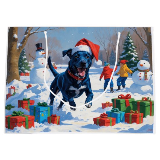 Blue Heeler Kerstfeest Sneeuwscène Groot Cadeauzakje (Voorkant)