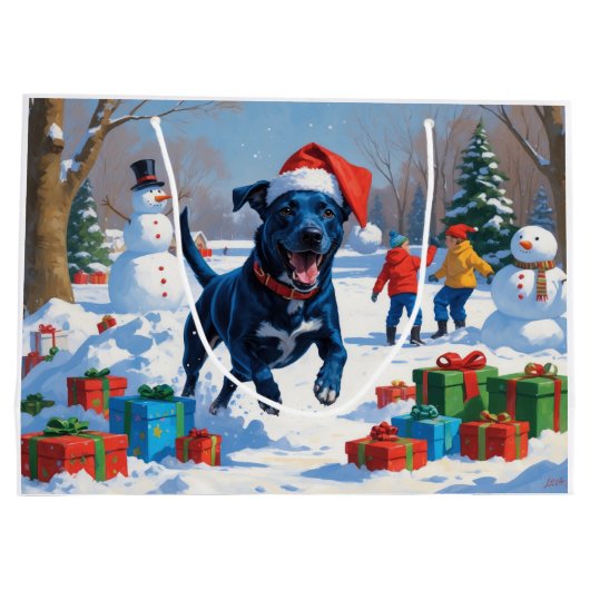 Blue Heeler Kerstfeest Sneeuwscène Groot Cadeauzakje (Achterkant)