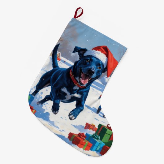 Blue Heeler Kerstfeest Sneeuwscène Grote Kerstsok (Voorkant (Hangend))