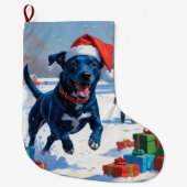 Blue Heeler Kerstfeest Sneeuwscène Grote Kerstsok (Voorkant)