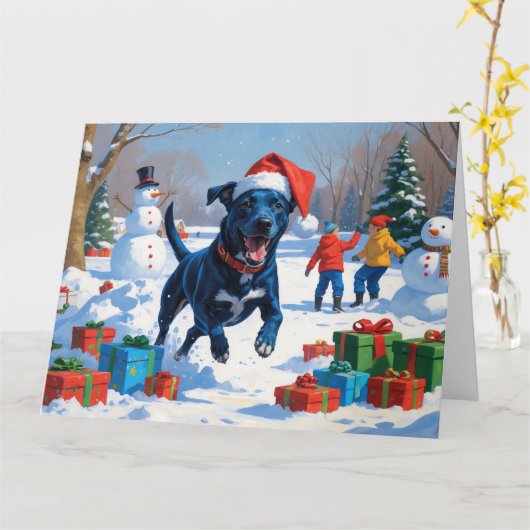 Blue Heeler Kerstfeest Sneeuwscène Kaart (Gele Bloem)