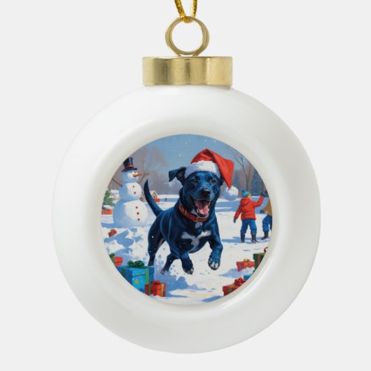 Blue Heeler Kerstfeest Sneeuwscène Keramische Bal Ornament (Voorkant)