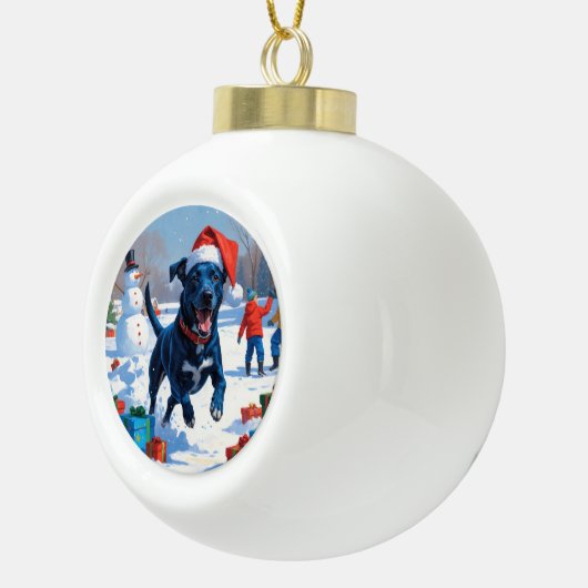 Blue Heeler Kerstfeest Sneeuwscène Keramische Bal Ornament (Rechts)