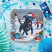 Blue Heeler Kerstfeest Sneeuwscène Papieren Bordje (Feest)