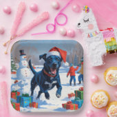 Blue Heeler Kerstfeest Sneeuwscène Papieren Bordje (Feest)