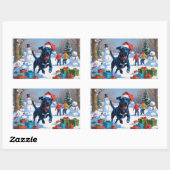 Blue Heeler Kerstfeest Sneeuwscène Rechthoekige Sticker (Vel)