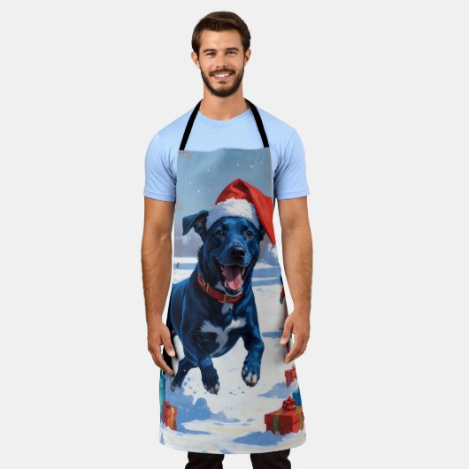 Blue Heeler Kerstfeest Sneeuwscène Schort (Gedragen)