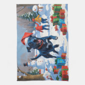 Blue Heeler Kerstfeest Sneeuwscène Theedoek (Verticaal)