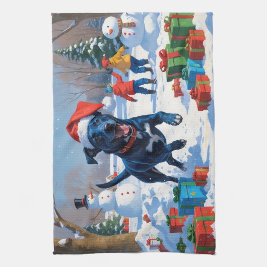 Blue Heeler Kerstfeest Sneeuwscène Theedoek (Verticaal)