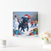 Blue Heeler Kerstfeest Sneeuwscène Vierkante Klok (Huis)