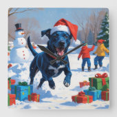 Blue Heeler Kerstfeest Sneeuwscène Vierkante Klok (Voorkant)