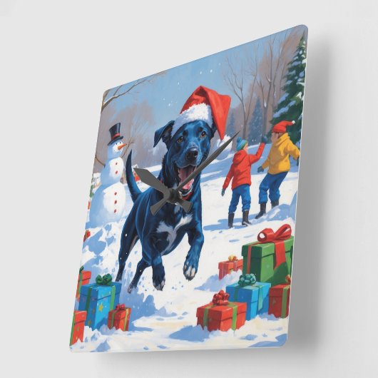 Blue Heeler Kerstfeest Sneeuwscène Vierkante Klok (Hoek)