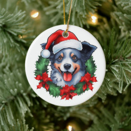 Blue Heeler Kerstkrans Keramisch Ornament