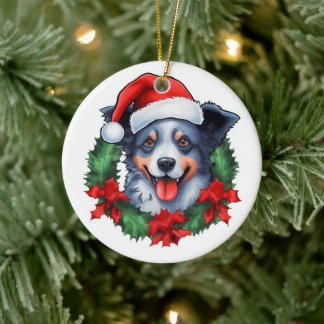 Blue Heeler Kerstkrans Keramisch Ornament