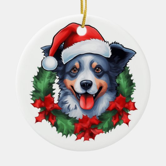 Blue Heeler Kerstkrans Keramisch Ornament (Voorkant)