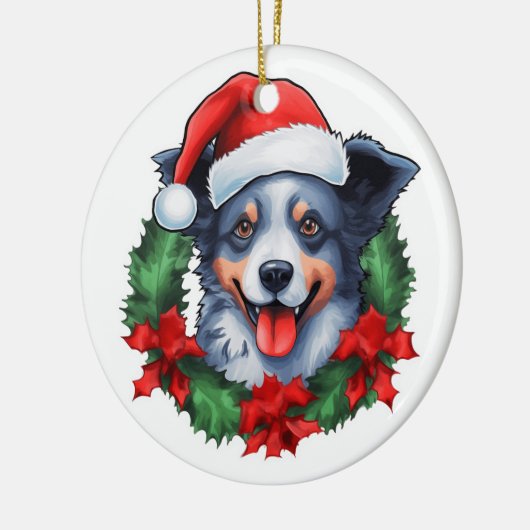 Blue Heeler Kerstkrans Keramisch Ornament (Links)