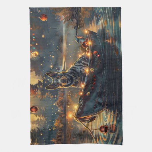 Blue Heeler kerstvakantie Theedoek (Verticaal)