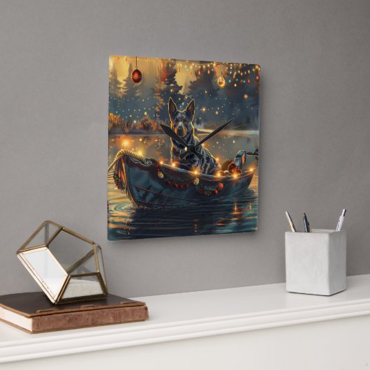 Blue Heeler kerstvakantie Vierkante Klok (Kantoor)