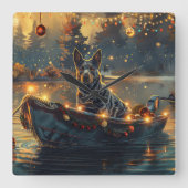 Blue Heeler kerstvakantie Vierkante Klok (Voorkant)
