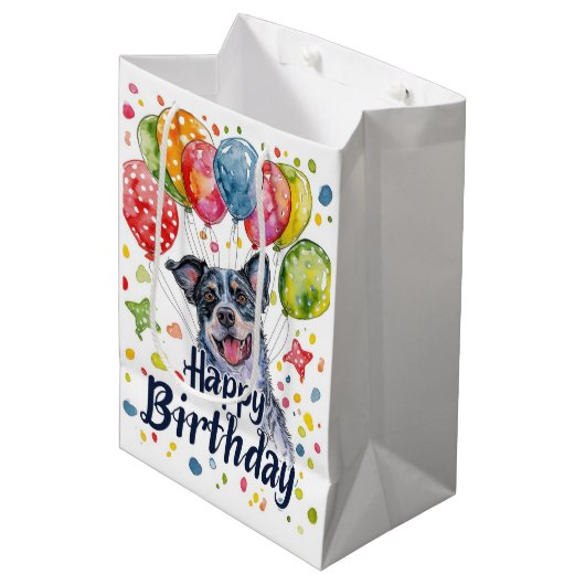 Blue Heeler met Ballonnen Medium Cadeauzakje (Voorkant Gekanteld)