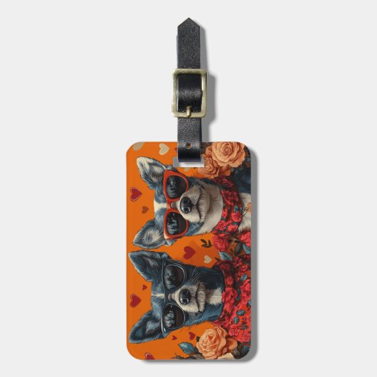 Blue Heeler met hart Rozen Valentijnsdag Bagagelabel (Voorkant verticaal)