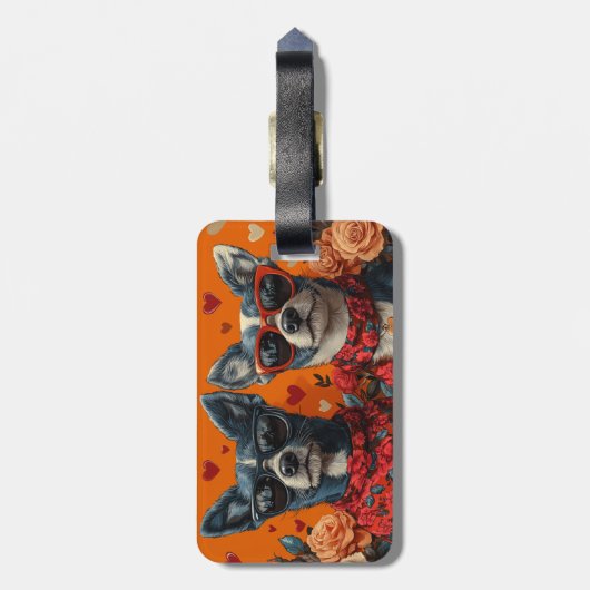 Blue Heeler met hart Rozen Valentijnsdag Bagagelabel (Achterkant verticaal)